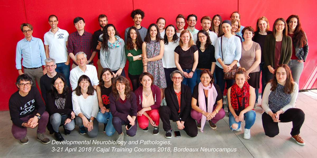 Group photo of Cajal Training Courses, April 2018, Bordeaux Neurocampus